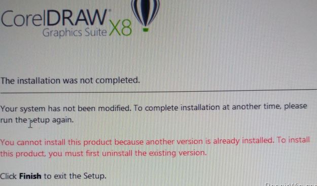 Cannot Install CorelDraw X8 because another version is already installed. (Solved)